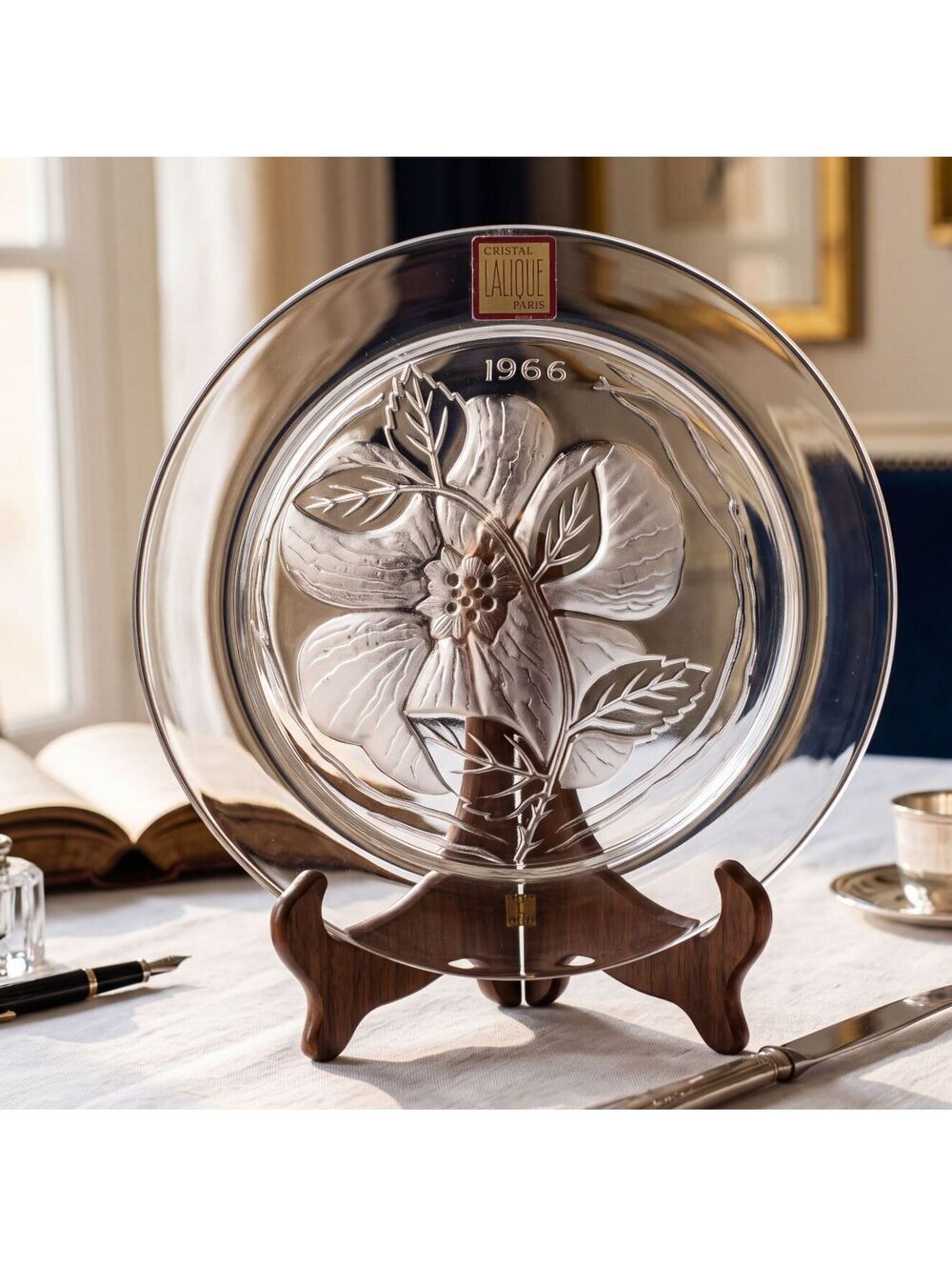 Vintage Lalique 1966 Rose de Songerie Crystal Annual Plate 8.5" Signed